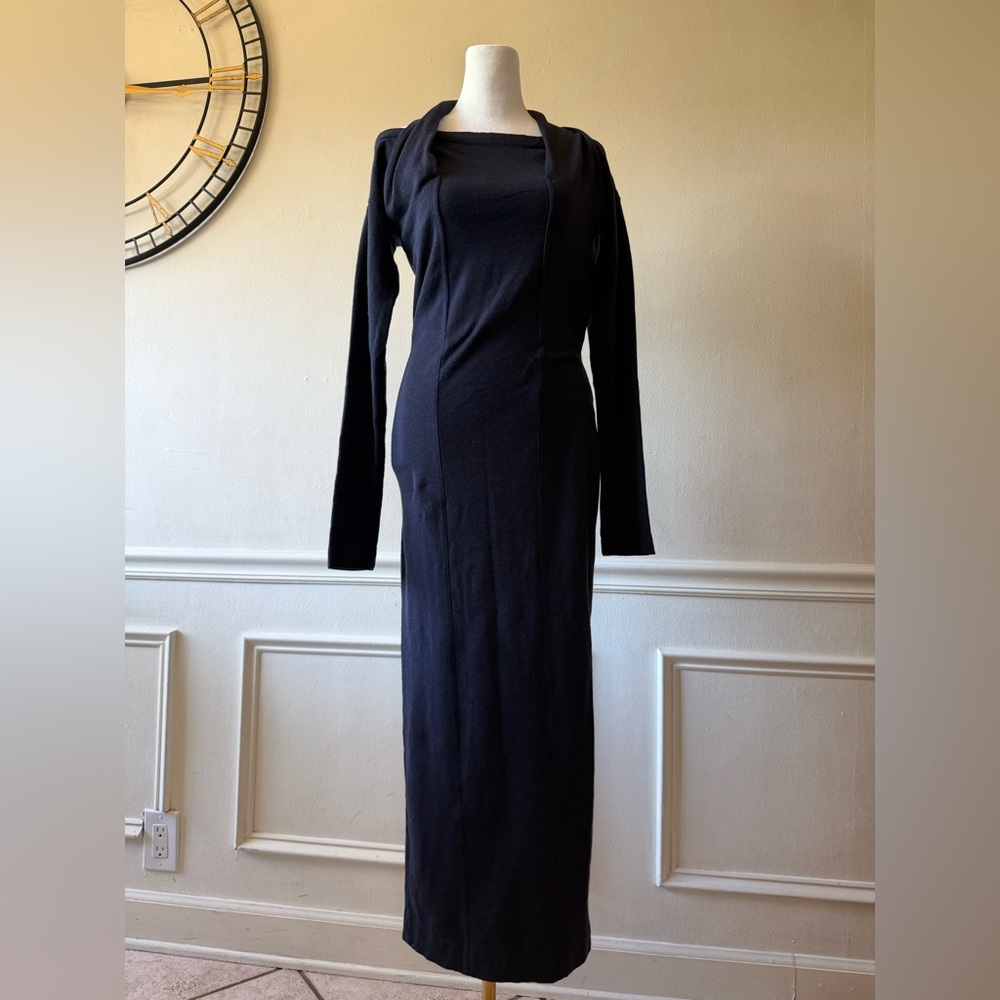Romeo Gigli Long Sleeve Maxi Dress in navy blue wool blend size Large